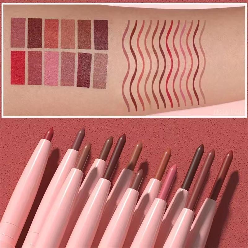 12 Colors Matte Lipliner Pencil Red Contour Tint Lipstick Waterproof Long Lasting Non-stick Cup Moisturising Lips Makeup