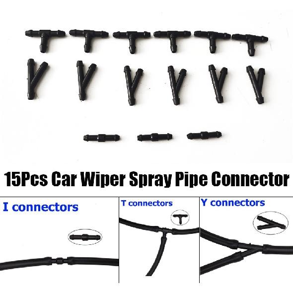 15x Windshield Wipers Hose Connectors Washer Nozzle Pipe Adapter Universal Tube