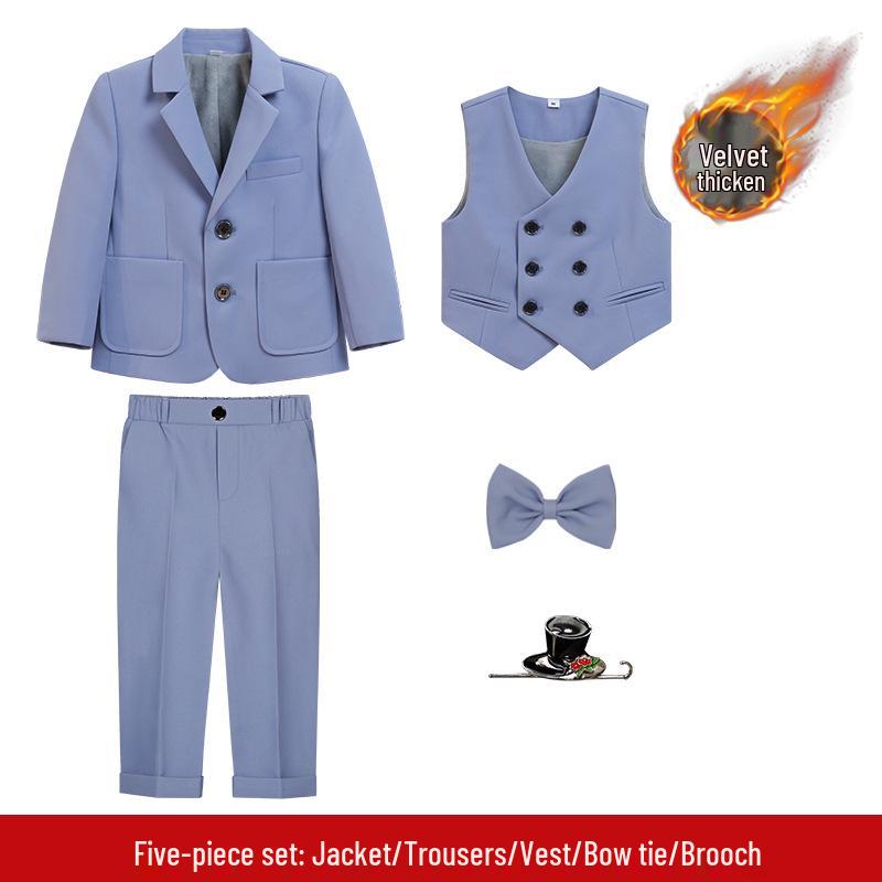 Boys' Solid Color Tuxedo Suit - Spring/Autumn British Style Blazer and Piano Performance Set