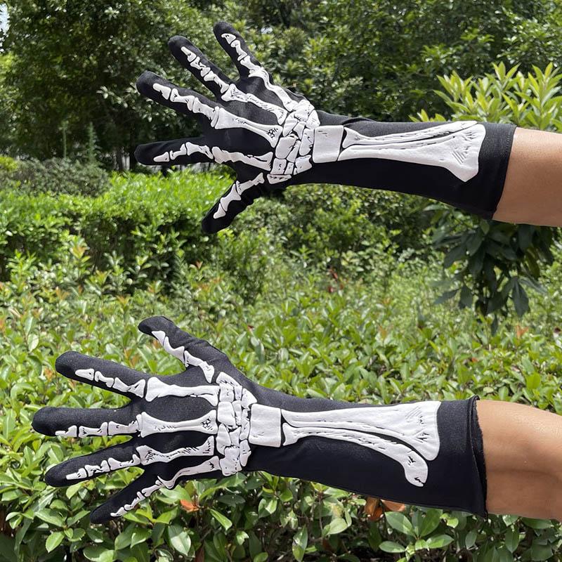 Halloween Skeleton Gloves Unisex Adult Full Finger Long Gloves Glow in The Dark Stretch Cosplay Goth Mittens Accessories