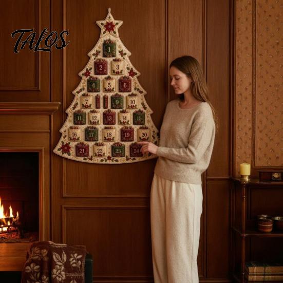 DIY Fabric Advent Calendar Quilted Tree Kit, 24 Pocket Christmas Sewing Patchwork Kit Handmade Craft for Adults, Holiday Home Wall Door Decor