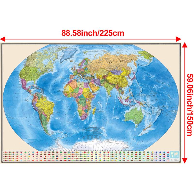 

Карта России-Карта мира-Политическое распределение-с флагом,Художественные принты,постеры,дорожные принадлежности,для класса,домашний декор 225*150cm