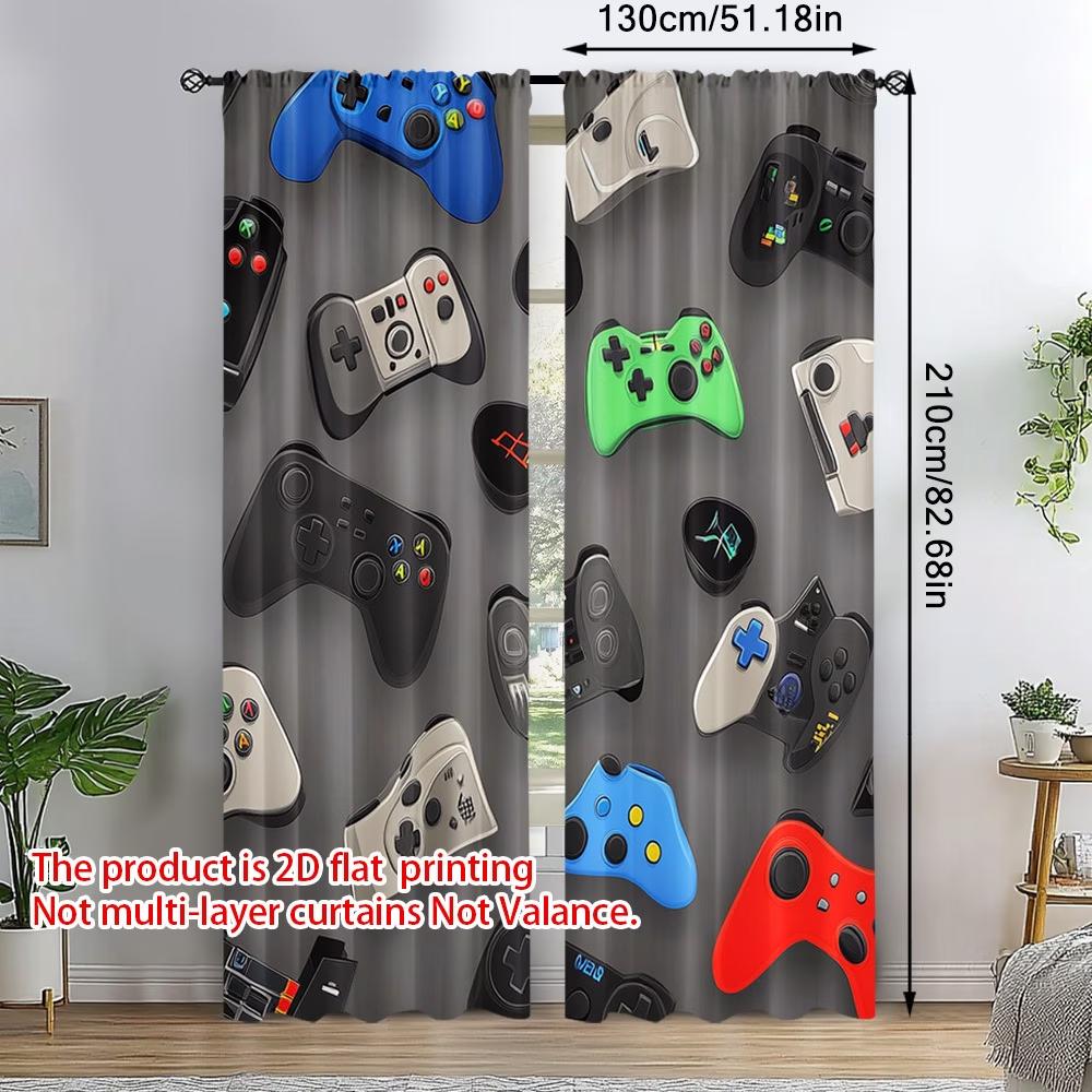 2PCS Digital Printed Curtains, Colorful Game Controllers Gaming Pattern, Window Curtains for Living Room Bedroom Home Decoration