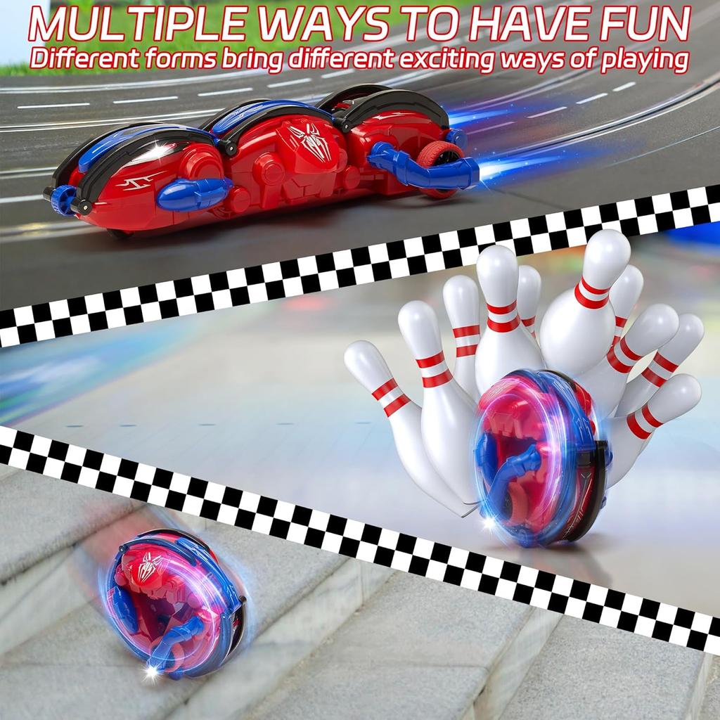 2.4Ghz Spider RC Cars with LED Lights, 360° Rolling Remote Control Car Rotating RC Stunt Car for Kids 6 7 8 9+ Year Old, Rechargeable Snake Car