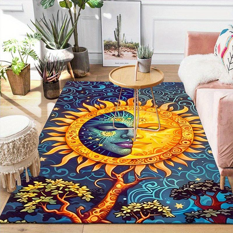 1pc Moon and Sun Print, Design Indoor Area Rug - Soft, Anti-Slip, and Durable Gaming Room Decor for Bedroom, Living Room