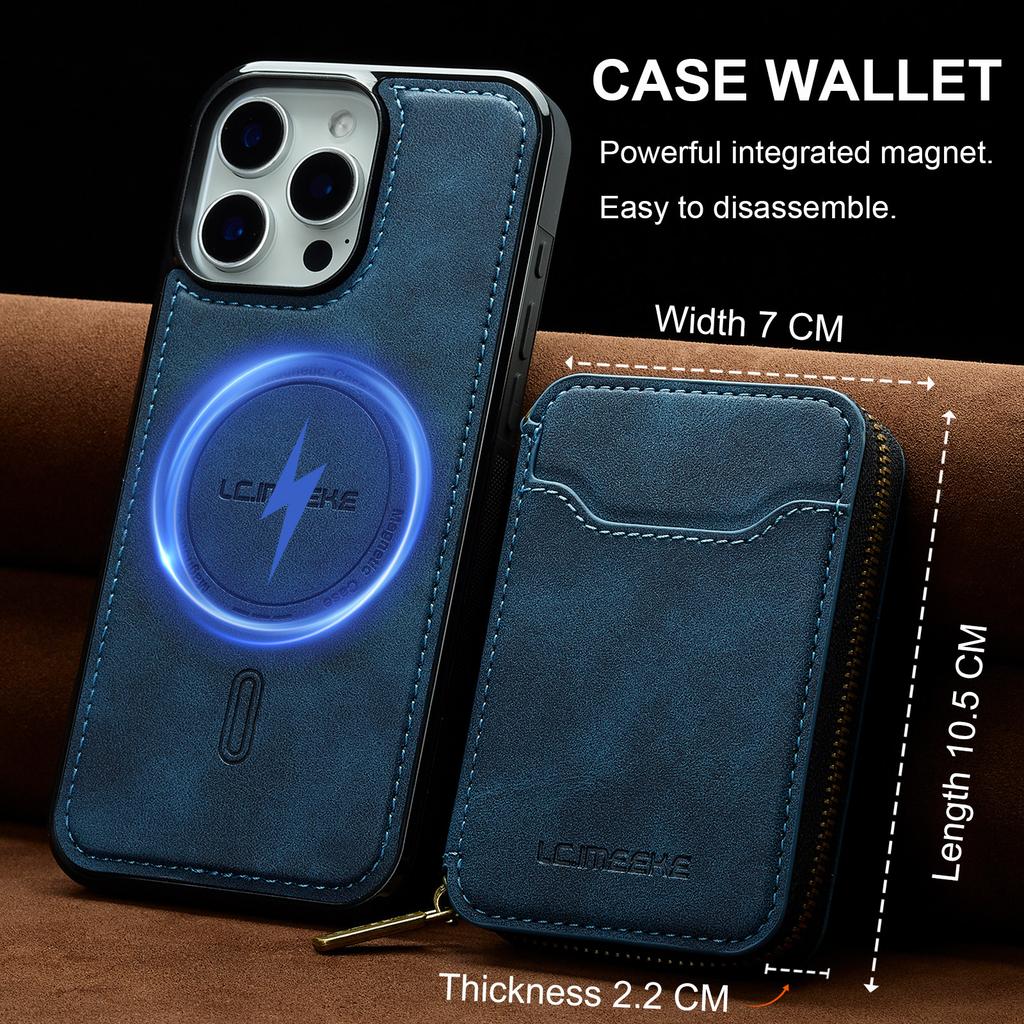 LC.IMEEKE L6 For iPhone 15 Pro Max Magnetic Case Detachable Zipper Wallet Leather Coated PC + TPU Phone Cover
