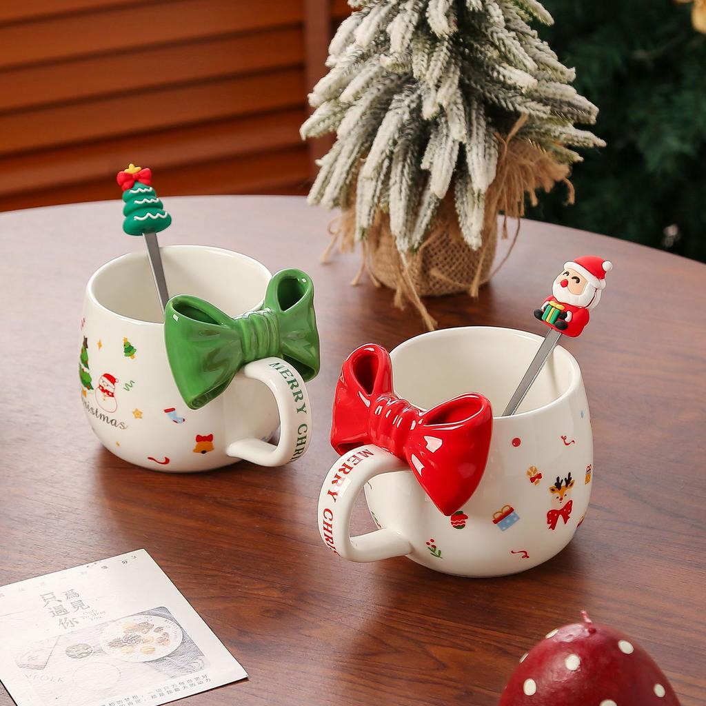Christmas Ceramic Cup Cute Bow Mug Coffee Cup Christmas Gift High Quality Water Cup Souvenir