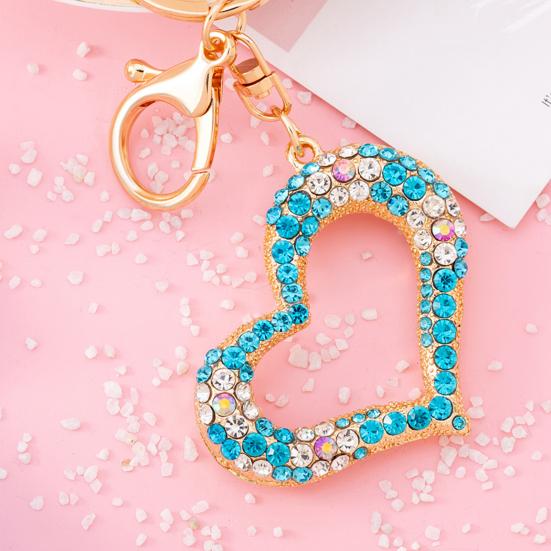 Keychain Pendant 3D Cartoon Heart Design Colorful Rhinestones Inlaid Key Chain with Lobster Clasp Key Ring Bags Accessories