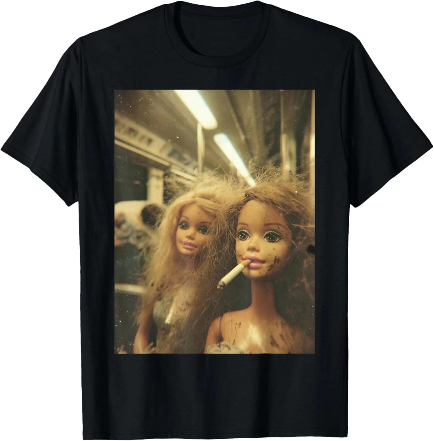 Funny Disgusting Doll face Meme Smoking Y2K Sarcastic Gift unisex T-Shirt L