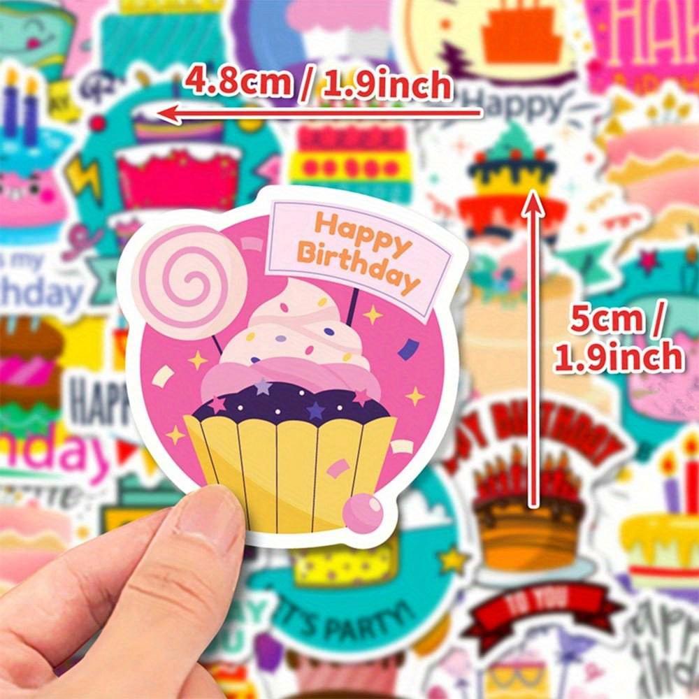 50pcs Cartoon Birthday Cake & Happy Birthday Candle Graffiti Stickers, Personalized Decoration for Guitar, Notebook, Luggage, Laptop, Motorcycle