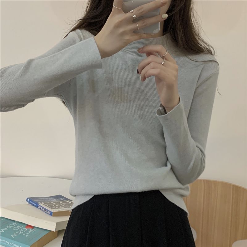 Long Sleeved Knitwear Pullover Women  2022 New Design Sense Small Majority Half High Collar Bottoming Shirt Sweater Female Top