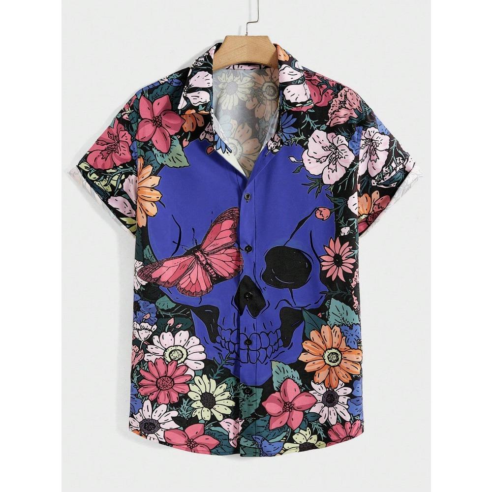 Men Shirt Fashion Skull Pattern 3D Print short Sleeves Shirts Casual Design Short Sleeve Shirts Fashion Button Tops
