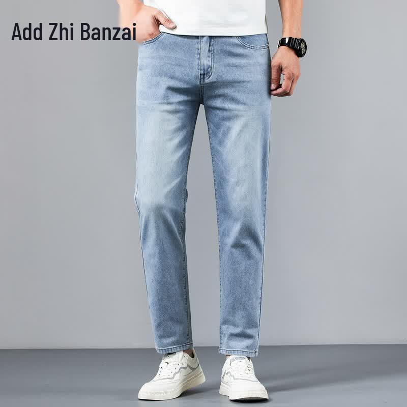 Men s Summer Cropped Straight-Leg Washed Denim Jeans 31
