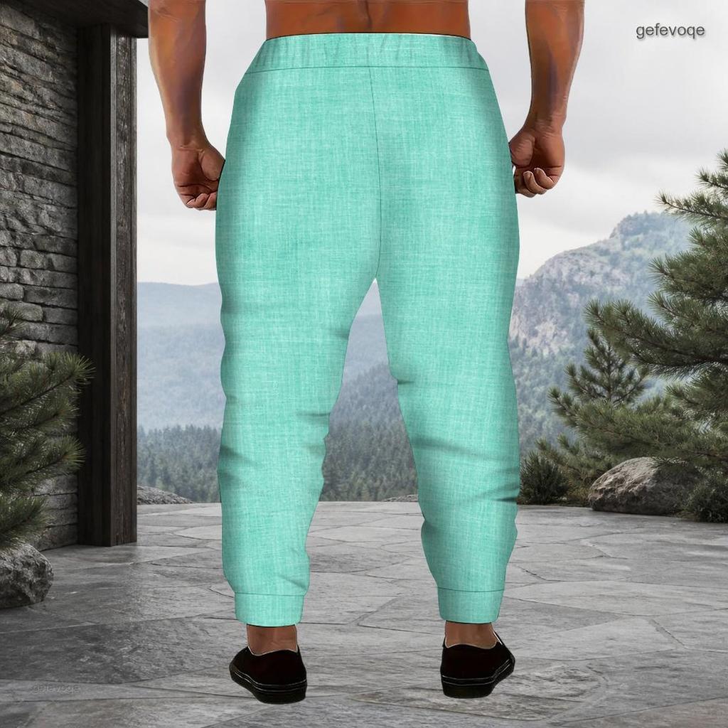 Men Plus Size Patchwork Printed Drawstring Waist Jogger Pants Side Pockets Cuffed Ankle Long Trousers