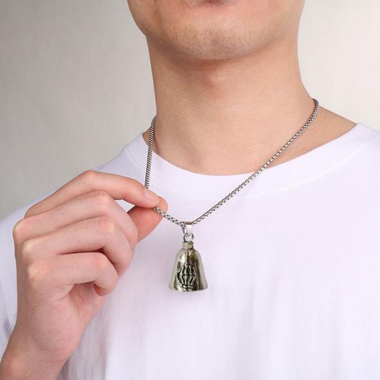 Skeleton Hand Pendant Necklace Motorcycle Biker Bell Pendant Necklace Flip-off Hand Bell Charm Necklace Gift for Men Women