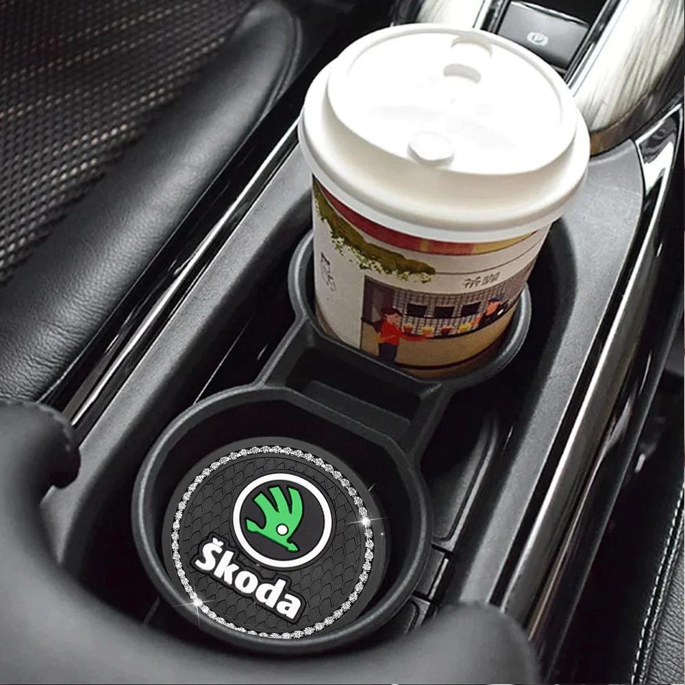 Car Sticker Diamond Rubber Non-slip Mat Water Cup Slot Pad Car Coaster For Skoda Karoq Octavia 3 A5 A7 Rapid Kami Scala Kodiaq F NL6