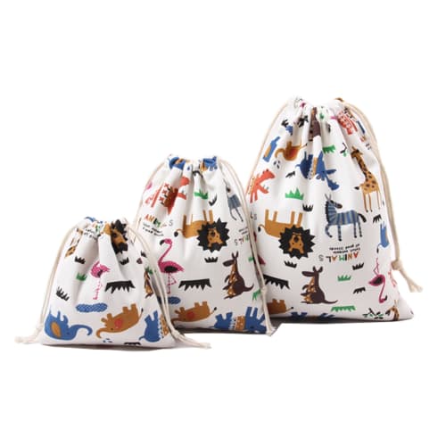 Elizabeth Drawstring Bags, Large, Medium, and Small, Japanese Pattern, Cotton, Stylish Fabric, Animal Design, Small Organizer, Perfect for Kindergarte