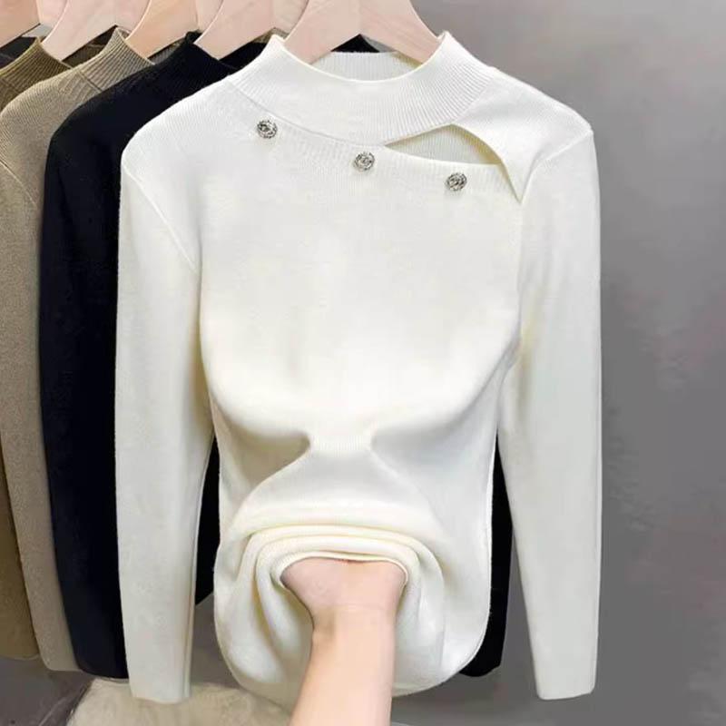 Sweater for Women Autumn Winter Thickened Warm Knitted Stretchy Long Sleeve Oversize Tops