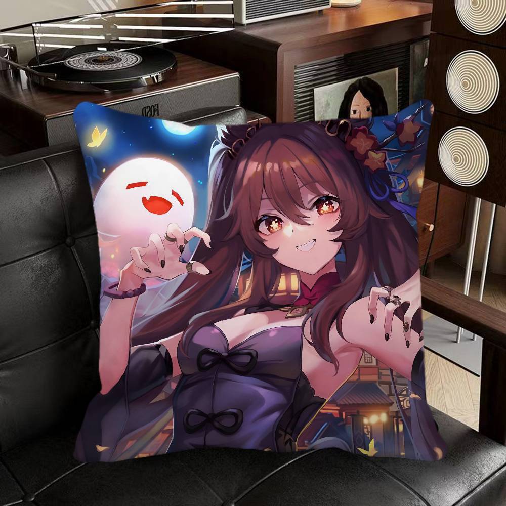 Hu Tao Genshin Impact Game Pillow Case Square Pillow Bedroom Sofa Leisure Comfort Cushion Car Home Decoration