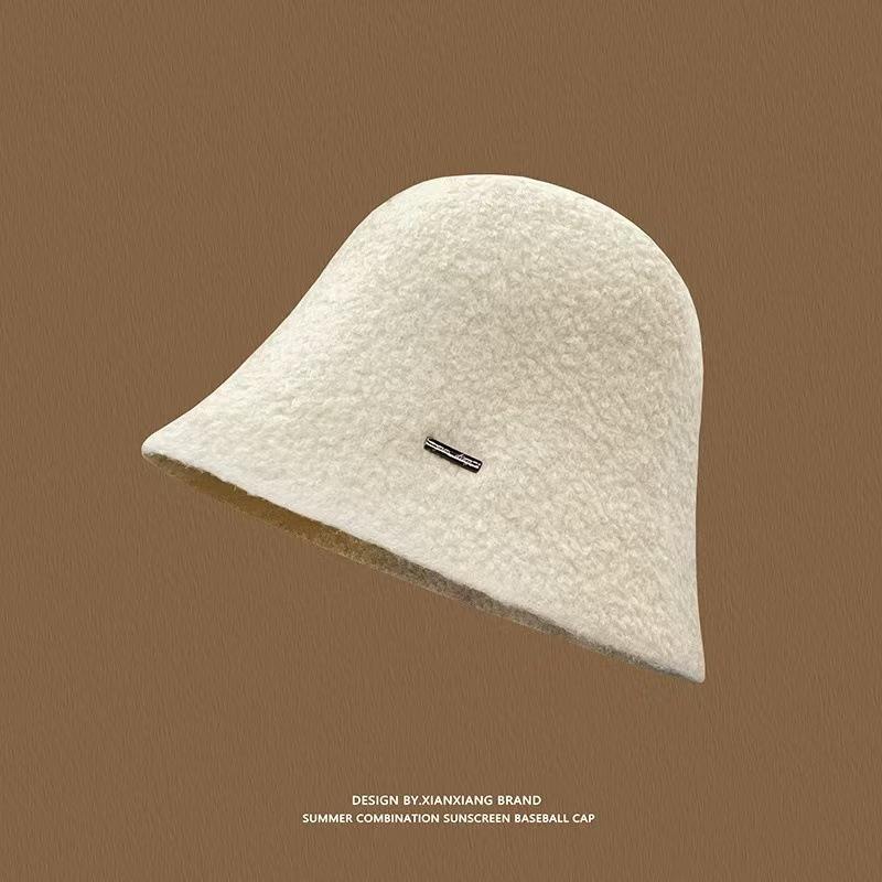 New Wool Woolen Bucket Hat, High-end British Style Women's Warm and Fashionable Bucket Hat, Small Standard Basin Hat