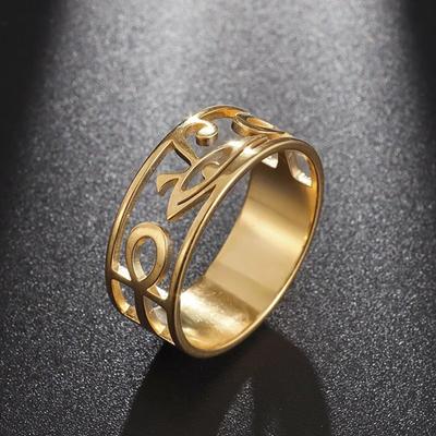 Stainless Steel Ancient Egypt Ra Udjat Ring Eye of Horus Ankh Cross Ring for Women Protection Amulet Egyptian Jewelry