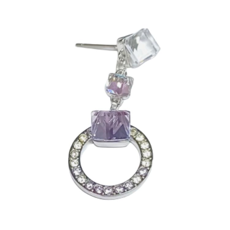 Swarovski Solid Color Design Rhodium Plated Earrings Unisex Earrings Purple 5032896 F,Purple