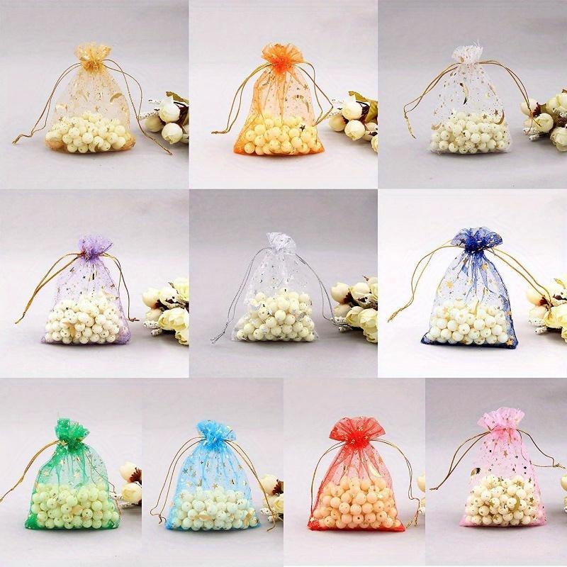 100pcs random color Silk bag, hot stamping star, moon, transparent organza mesh, silk bag, jewelry, gift packaging, candy bag.