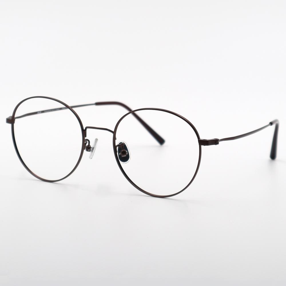 Alloaiweeo [Alo Basic] Al8204 1616M Semi-Oversized Round Brown Metal Glasses