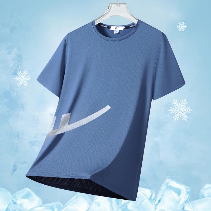 Camiseta de Verão Lisa de Manga Curta Solta para Homem, Camiseta de Seda de Gelo