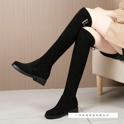 Bottes cuissardes Bottes élastiques plates pour femmes Hautes bottes Bottes longues skinny Bottes polaires quatre saisons