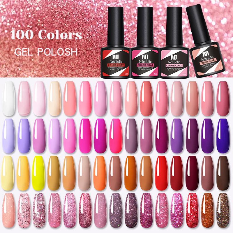 Nee Jolie Glitter Gel Nail Polish Set Base Top Coat Long Lasting Shiny Manicure Kit