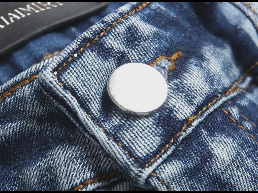 European Street Style Blue Cobra Embroidery Slim-Fit Men's Jeans