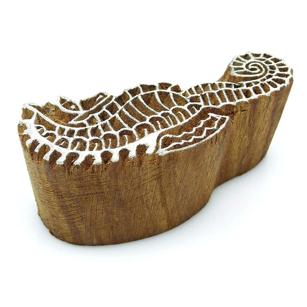Hand Carved Brown Sea Horse Stamp Printing Wooden Block Indian Stamps
