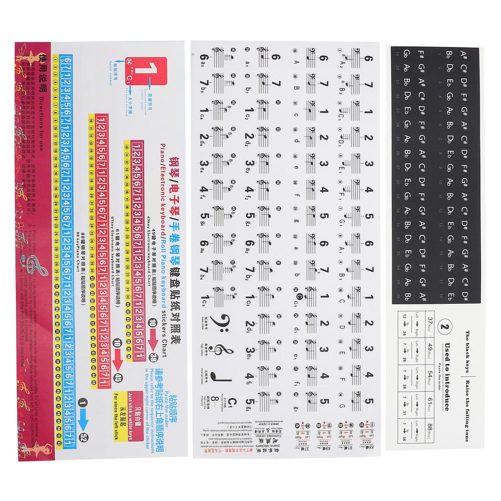 Piano Key Sticker Transparent Notation Paster 88 61 54 49 37 Keys Staff SelfAdhesive