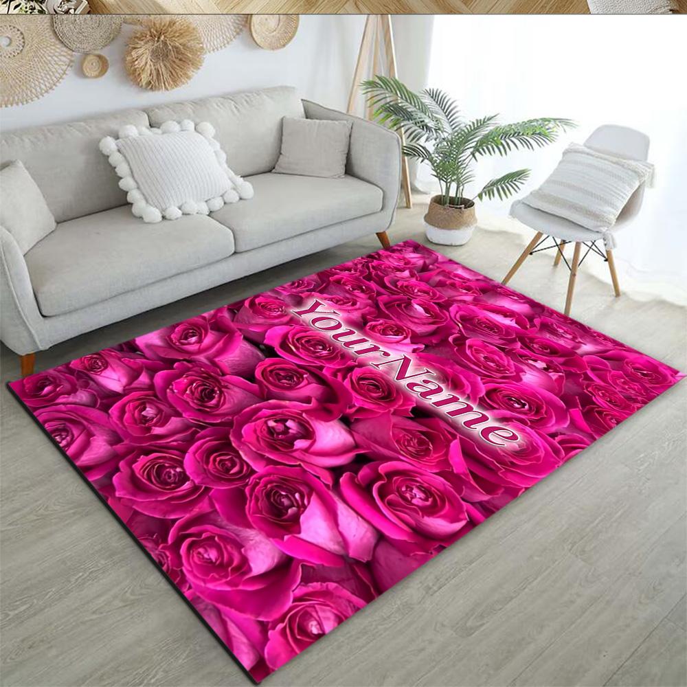 Rose Customize Text Floor Mat Design for Dining Room Hallway Living Rooms Entryway Antislip Carpet Anime Office Decor Birthday/Christmas Gift