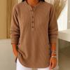 2025 Autumn Winter New Women's Solid Color Loose V-Neck Button Long Sleeve Casual T-Shirt Top for Europe America