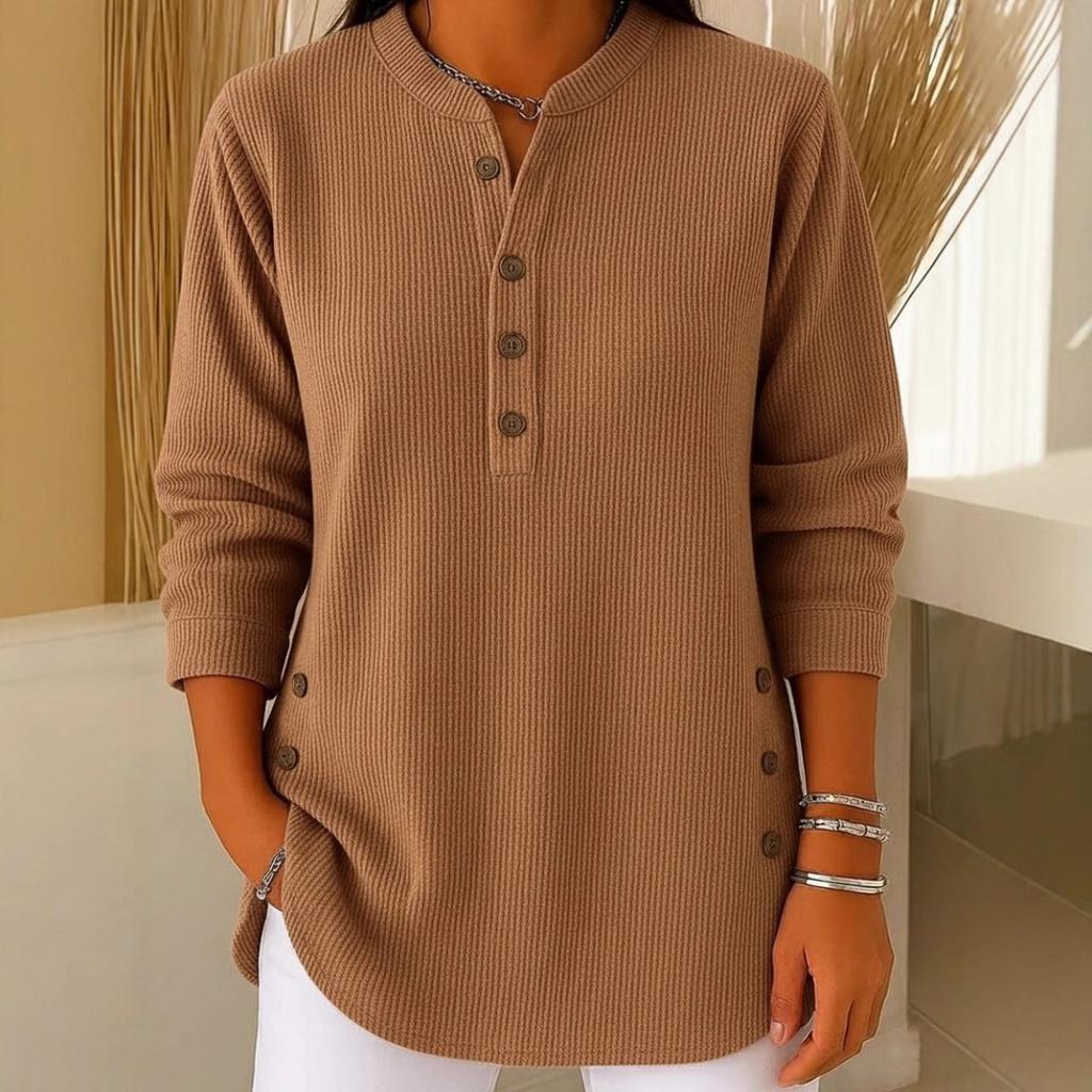 2025 Autumn Winter New Women's Solid Color Loose V-Neck Button Long Sleeve Casual T-Shirt Top for Europe America
