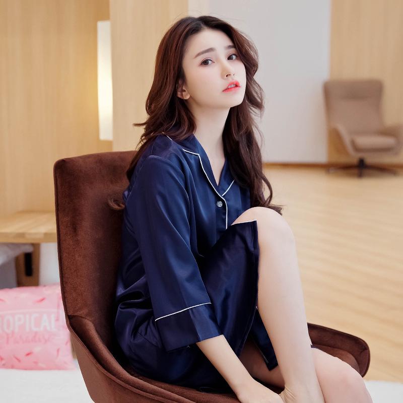 Han Yatong Women's Seven-Sleeve Summer Nightgown - Loose, Sexy, Korean-Style Silk Pajamas