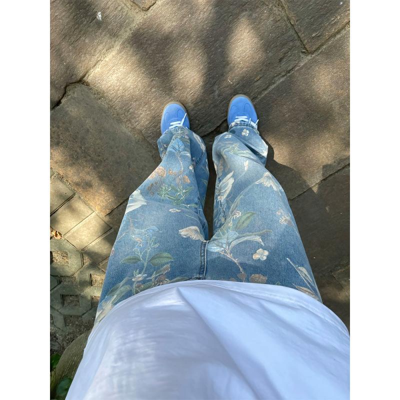 JYL Men s Straight Jeans Spring Cleanfit European Floral Print Tall Slim Denim L