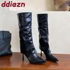 Fashion Pointed Toe Ladies Long Modern Boots Female Pumps Shoes Fashion Slip On Women Knee High Boots With Thin Heels Shoes