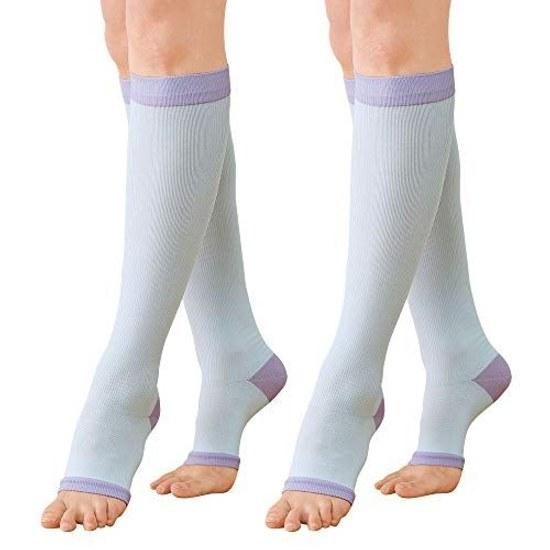 Nursely Cool Compression Knee-High Socks Sleep Version Below Knee Cooling (Set 2) Open Toe 23-25cm Blue Lavender
