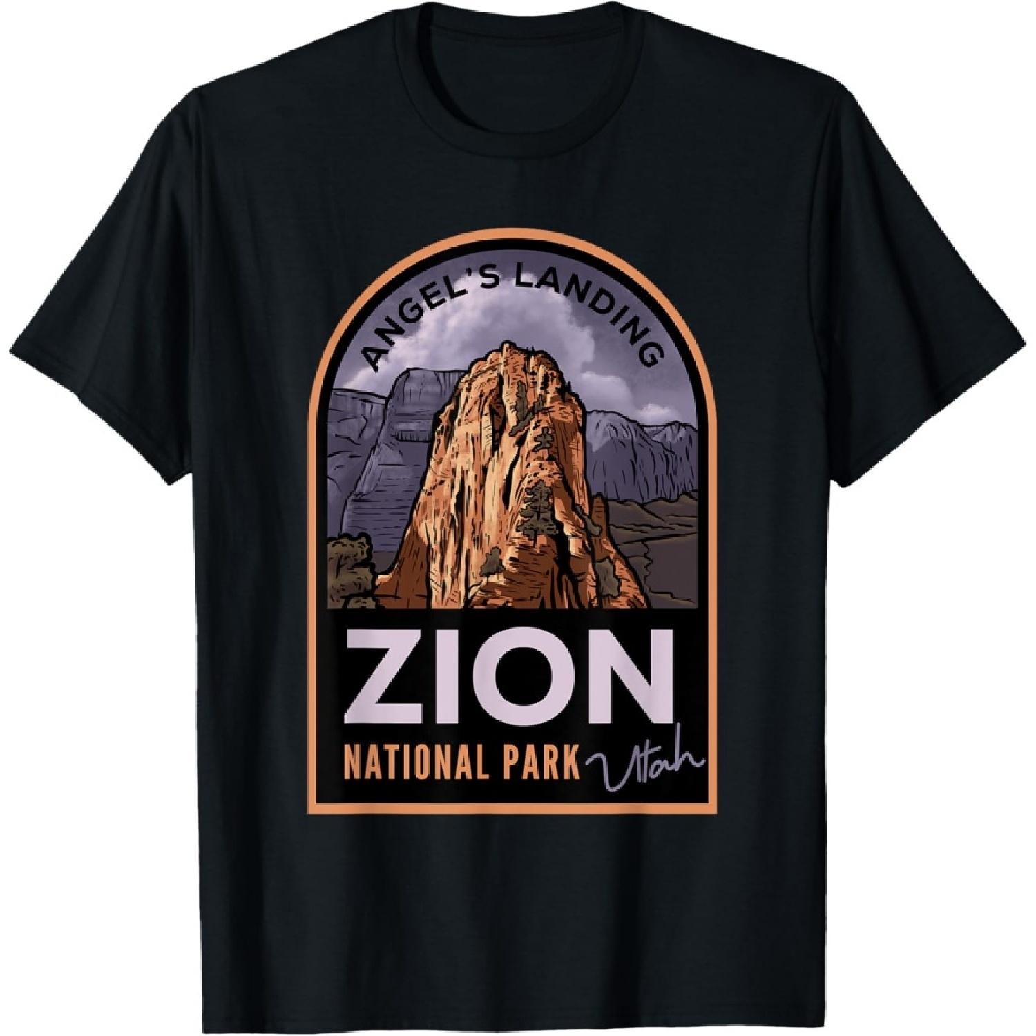 

Zion National Park Tees Unisex Adult T-Shirt Black Short Sleeve Modern Crew Neck Classic Fit Pull On Hiking Nature T-Shirt XXXXXL чорний