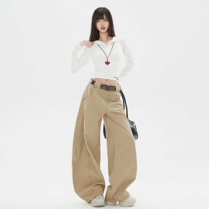 Women's American Retro Patchwork Wide-Leg Cargo Pants
