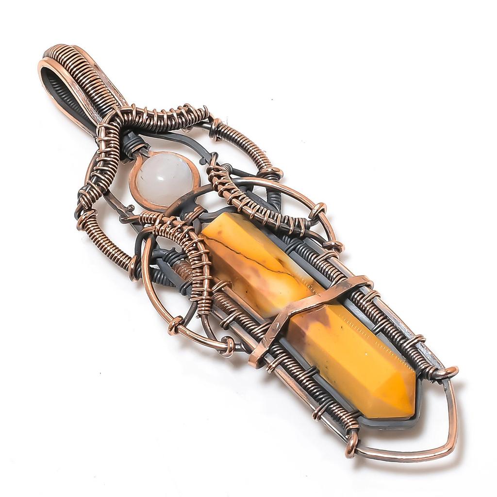 Mookaite & Moonstone Pendant, 999 Copper Wire Wrapped Pendant Handmade Gemstone Jewelry, Gifts For Wife Brand New Pendant