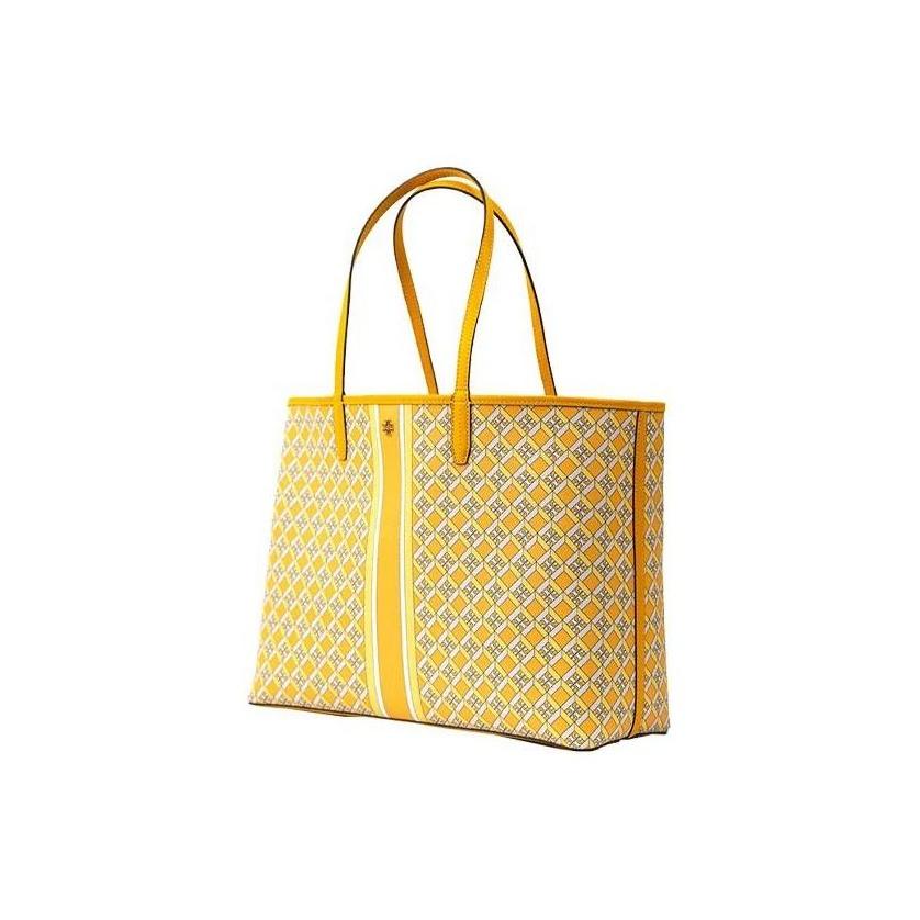 Tory Burch Perry Quilted Logo Commuter Large Capacity Leather Tote Bag Women Tote Yellow Multicolor 82398-703
