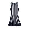 Nouvelle robe courte tricotée rayée sans manches à col rond, mode française pour femme