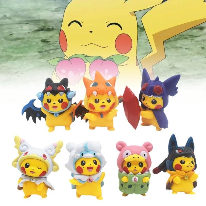 Adorable 7 Piece Pikachu Transformation Plush Toy Set Cute Cartoon Pvc Figures