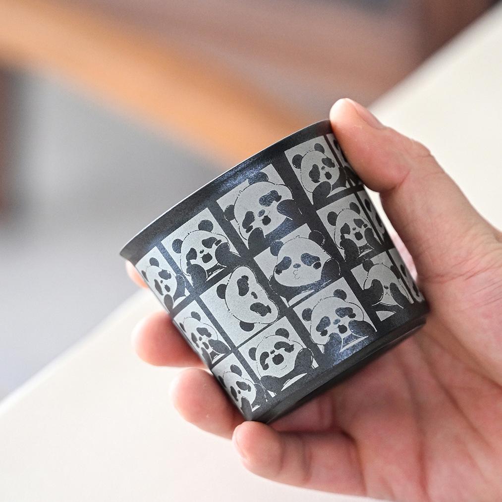 Black Matte Cute Personalized Panda Ceramic Teacup Household Single Cup Large Master Cup National Style Tea Chinese Style