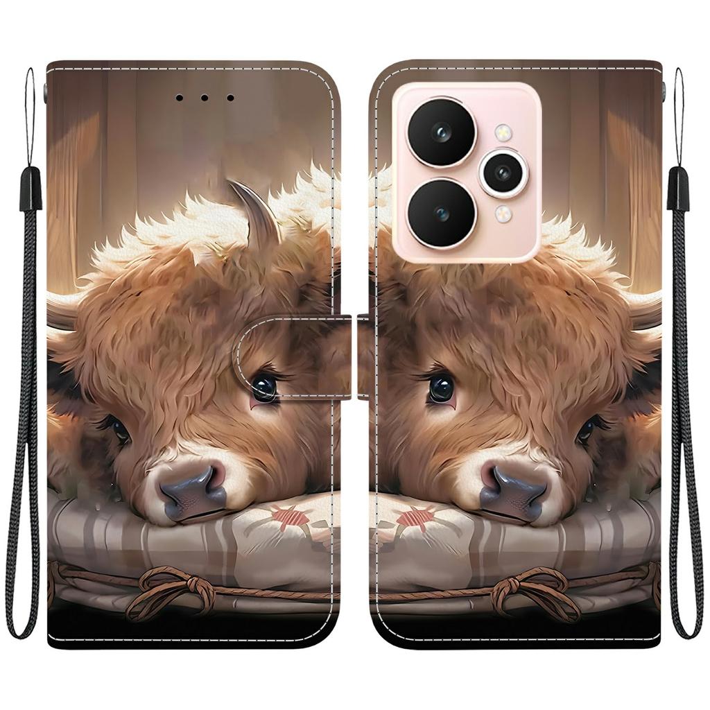 For Realme 15 Pro 5G/15 5G Leather Case Stand Wallet Pattern Printing Phone Cover with Wrist Strap