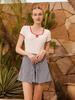 Bohemianbeullu Scoop Neck Teardrop Binding Short Sleeve One-Piece Swimsuit Sr